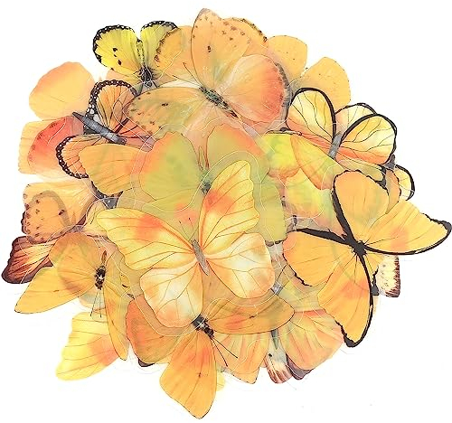 40 Stk Schmetterling Aufkleber Abziehbilder, Scrapbooking Sticker Selbstklebende Dekoration Transparentes für Laptop, Handy, Wand, Scrapbook, Auto - Gelb