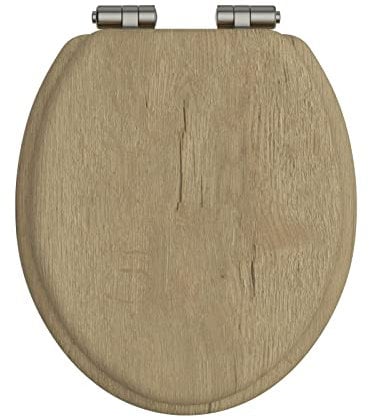 Heritage Oak Toilet Seat with Soft Close Brushed Nickel Hinges