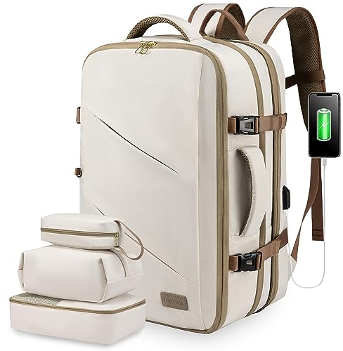 LOVEVOOK Rucksack Handgepäck Flugzeug, Reiserucksack Handgepäck Flugzeug, Handgepäck Rucksack Business Rucksack Herren Damen Laptop Rucksack für 17 Zoll Travel Backpack, Beige Khaki