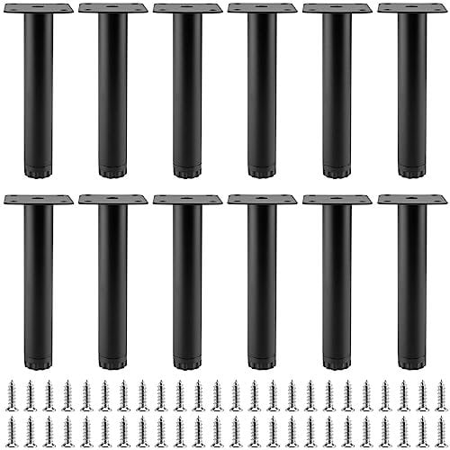 FUNSUEI 12 PCS 15cm Black Metal Furniture Legs, Furniture Support Feet, Black Sofa Replacement Legs with Screws, Adjustable Support Feet for Tables, Shelves, Sofas, Ottomans