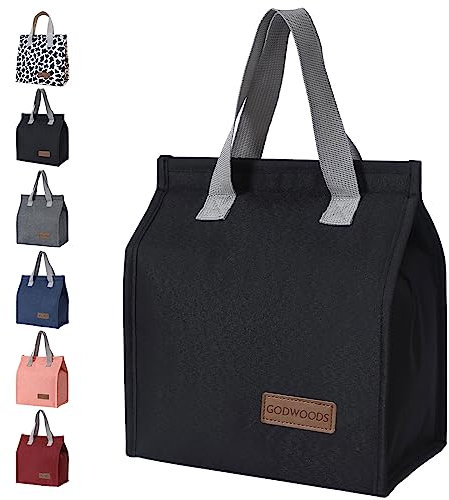 GODWOODS Lonchera aislada para mujeres y hombres, contenedor grande reutilizable a prueba de fugas para oficina, trabajo, playa o viajes (negro)