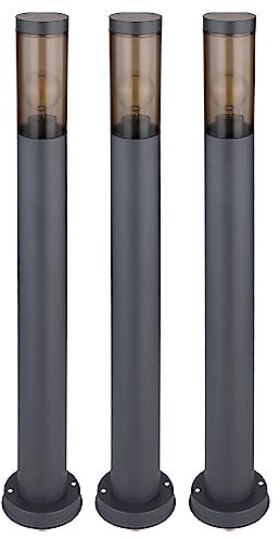 Standleuchte Außenbeleuchtung Sockelleuchte rauch anthrazit Außen Garten Stehlampe, Edelstahl Kunststoff, 1x E27, DxH 7,6x80 cm, 3er Set