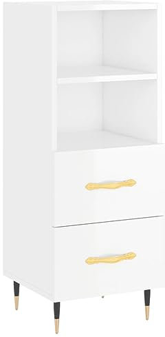 vidaXL Sideboard, Kommode mit viel Stauraum, Mehrzweckschrank Anrichte für Wohnzimmer, Schrank Beistellschrank Metallbeine, Modern, Hochglanz-Weiß Holzwerkstoff