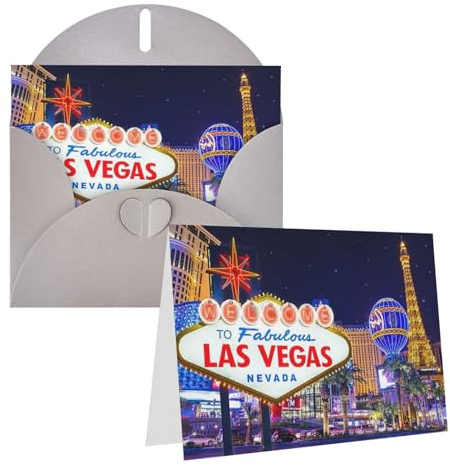 Las Vegas Night City Geburtstagskarten mit Umschlägen Notizkarten für alle Anlässe inklusive Grußkarte Blanko-Karten Trauerkarten Thinking Of You Karten