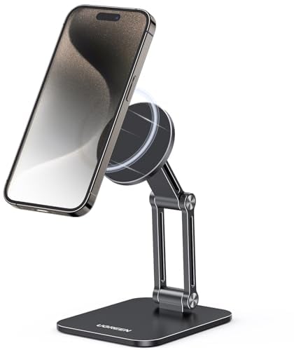 UGREEN Magsafe Phone Stand Magnetic Desk Standby Holder 360° Rotating Adjustable Foldable Portable Travel Mount Aluminum Compatible for iPhone 16 Pro Max 15 Plus 14 13 12,Galaxy S24 Ultra,Pixel(Black)