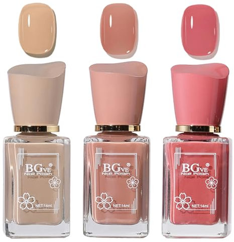 Rosarden Nail Polish Set - Nude Nail Varnish Set - 3Pcs Nude Pink Cherry Blossom Polish Quick Dry Nail Varnish Gift Set DIY Long Lasting Nail Art Home