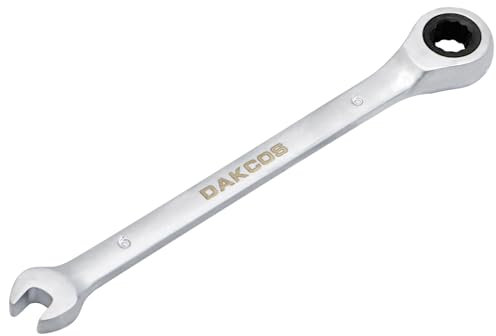 DAKCOS Llave combinada de carraca 6mm Llave fija con trinquete en Cr-V con acabado cromado mate