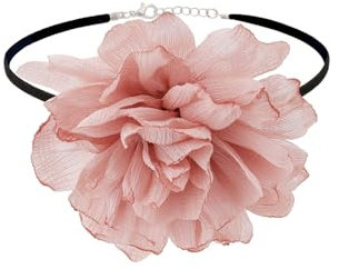 Flongo Damen Blumen Choker Pink: Halskette Kette Frauen Rose Blume Women Blumenkrawatte Leder Halsband Flower Necklace Vintage Gothic handgemacht Geschenk für Kinder Mädchen Abschlussball Party