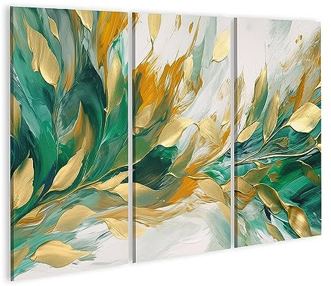 islandburner Prime Bild auf Leinwand Schönes abstraktes Gold Grün Floraldesign Bilder Wandbilder Poster