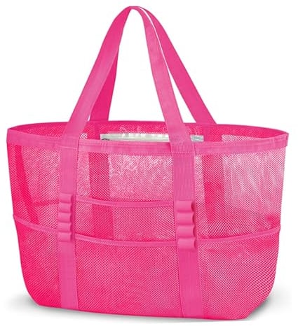 ONCCI Strandtasche Damen Strandtasche XXL Familie, Mesh Beach Bag Shopper Damen Tote Bag für Strand Reisen Einkaufen Picknick und Alltag (Rosa)
