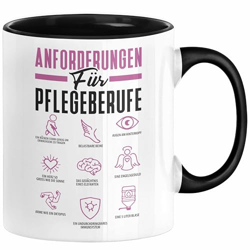 Pflege Tasse Geschenk Pflege-Berufe Geschenkidee Alten-Pflegerin Anforderungen Für Pflege-Berufe (Schwarz)