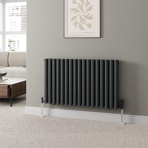 RADIANT LIVING 600 x 1020mm Designer Radiator Anthracite Horizontal Radiators Oval Tube Column Double Panel Central Heating Rad