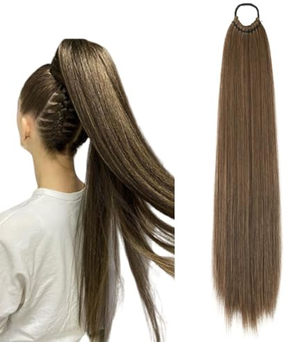 prinfantasy 24 Ponytail Extension Long Staright Ponytail Hairpiece Hair Scrunchies Claw Hair Extensions Natural Looking for Women Brown Hair Extensions,GBMW276