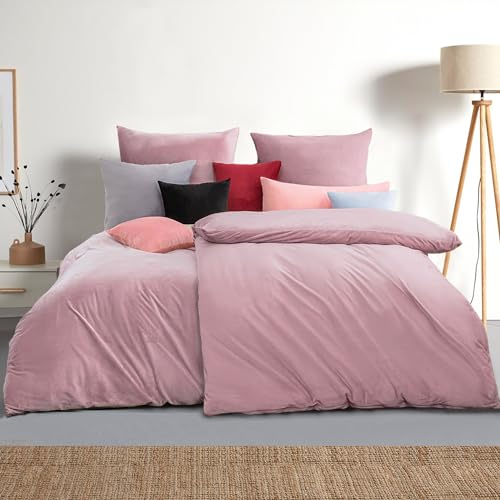 Soifox Bettwäsche 155x220 4teilig Rosa - 2 Bettbezüge 155x220 + 2 Kissenbezüge 80x80 Weich und Bügelfrei Mikrofaser mit Reißverschluss (4 TLG. 155 x 220 cm, Rosa)