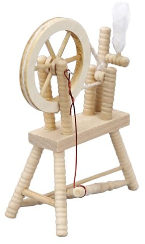 WOONEKY Mini Spinnrad Modell Aus Holz Retro Puppenhaus ZubehöR Kreative Miniatur Deko FüR Wohnzimmer Und Heimdekoration