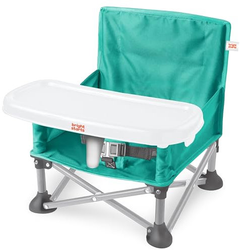 Bright Starts, Elevador Portátil Pop 'N Sit, Uso Interior y Exterior, Asiento de Suelo con Bandeja para Comer, Cerceta, 6 Meses a 3 Años