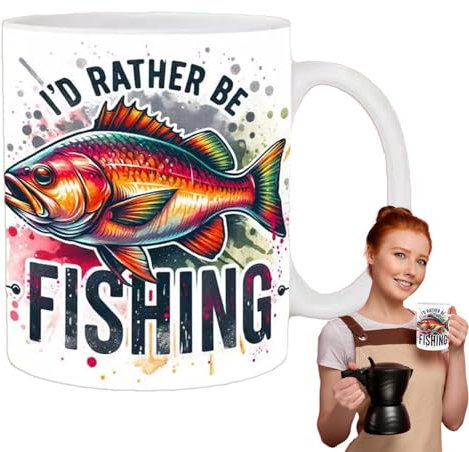 Shurzzesj I'd Rather Be Fishing Mug, Ceramic Mug for Coffee Tea, Large Ceramic Tea Mug, Coffee Cold Drinks Mug for Whiskey, Soup, Beer, Water, Wine