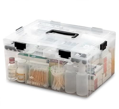 EZOWARE 2-Tier Large Art Craft Storage Organizer Box with 11 Grid & Handle, Stackable Clear Plastic Divider Container for Jewelry, Building Block, Gears, Sewing Supplies, Tools