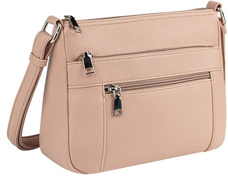 letech+ Umhängetasche Damen Mittelgroß Handtasche mittelgross Damen Schultertaschen Für Damen Leder PU Crossbody Bag Mehrere Fächertaschen für Einkaufen,Reisen Nackt Rosa
