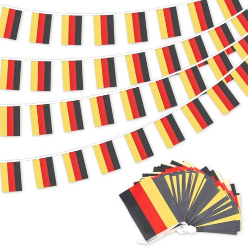 Bafiwu Deutschland Fahnenkette, 11m Girlande mit 40 Wimpeln, 14x21cm, Schwarz-Rot-Gold, Patriotisch, Flaggenkette, Dekoration, Flagge