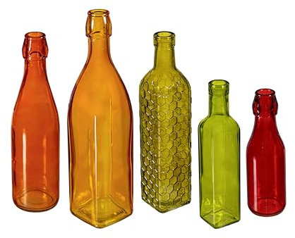 Evergreen Garden Glasflaschen für Flaschenbaum, Weinflaschen für Dekoration, Innen- und Außenbereich, Hochzeit, Weihnachten, Party-Dekoration (mehrfarbig, 5 Stück)