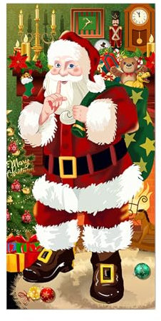 Couverture de porte de Noël - Décoration de Noël - Père Noël - Bannière à suspendre - Rouge B