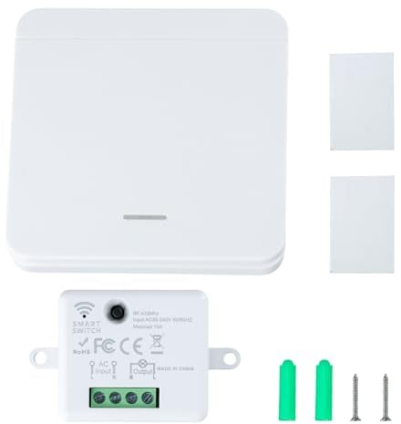 Kit di Interruttore Luce Wireless Senza Fili con Ricevitore Energia Cinetica, interruttore senza fili interruttore wireless Nessun Cablaggio Richiesto Telecomando per Lampade e Impianti Elettronici