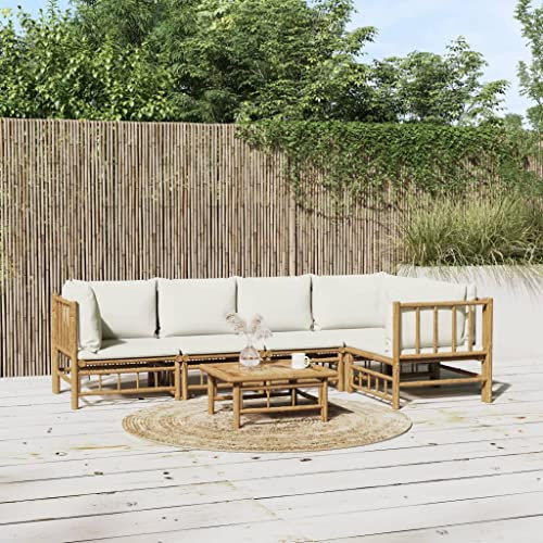 THOYTOUI 6-TLG. Garten-Lounge-Set, Balkon möbel Set Gartengarnitur Set Garten Bar Set Gartenlounge Outdoor Geeignet für Veranda Terrasse Garten Balkon mit Cremeweißen Kissen Bambus