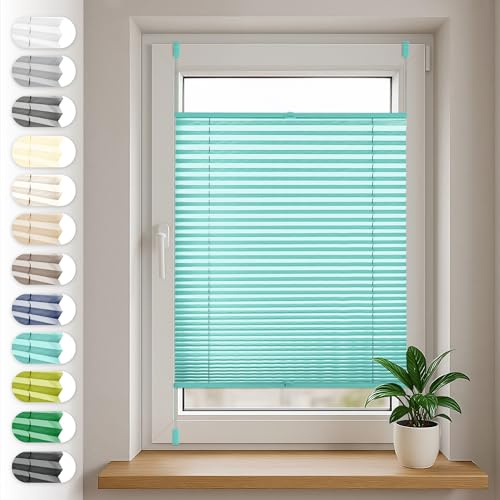 Sonello Plissee Klemmfix ohne Bohren 30cm x 200cm Türkis Plisseerollo | Klemmrollo, Sonnenschutz für Tür & Fenster, Blickdicht, Sichtschutz, Fensterrollo, Fertigplissee Rollo - einfache Montage