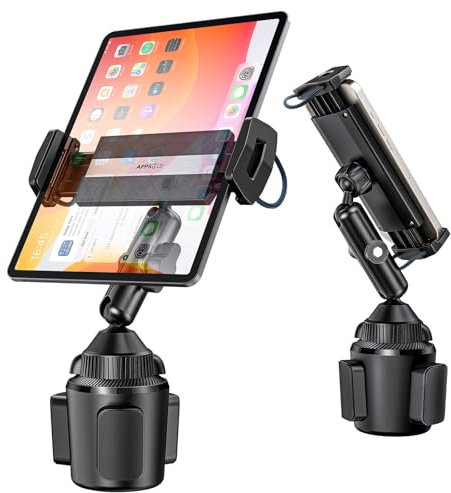 APPS2Car iPad Cup Holder Mount, Adjustable Alloy Arm for Car, Tablet Mount Road Trip Essentials Compatible With 4.7-12.9 Cell Phones & Tablets