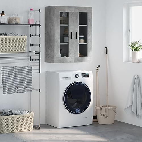 KLYEON Wandschrank Betongrau 69,5x34x90 cm,Moderner Hängeschrank mit Glastür für mehr Stauraum im Wohnzimmer, Schlafzimmer und Arbeitszimmer Diele & Flur Möbel