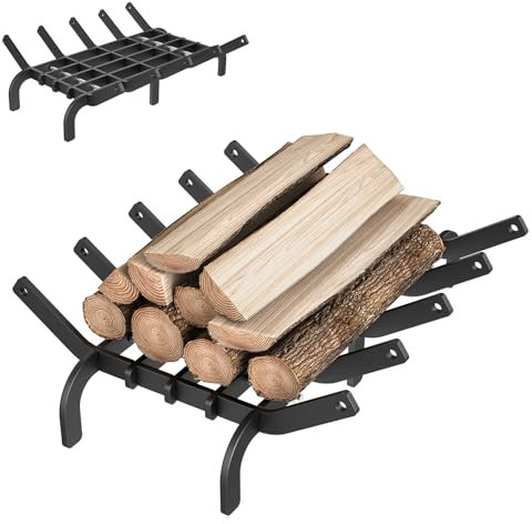 Aufun Tye A Grilles de cheminée en fonte de 42 cm - Grille à bois intérieure en fer forgé - Grille à bois pour cheminée intérieure, camping en plein air, cuisine - Outils d'allumage pour poêle à bois