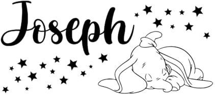 Dumbo Wandaufkleber mit personalisiertem Namen, Vinyl-Aufkleber, Cartoon-Schablone, für Kinderzimmer, Mädchen, Jungen, Elefant-L-56x126cm-Black