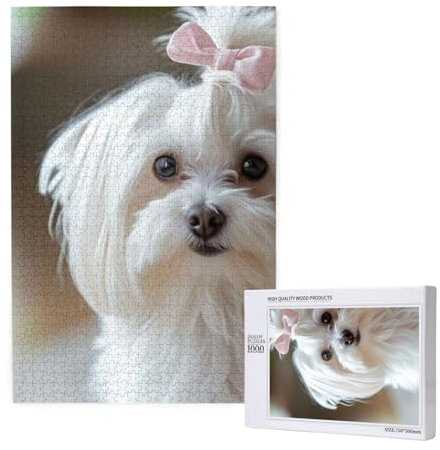 Lovely Maltese Dog Printed, Jigsaw Puzzles 1000 Pieces Wooden Jigsaw Toy Family Game Wall Decor for Adults Teens