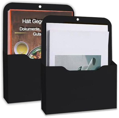 Porte Documents Magnétiques, Lot de 2 Porte Stylo Magnétique, Porte Marqueur pour Réfrigérateur, Porte Fichier à Trombones, Porte Journaux Magnétique Mural, Pour le Bureau, Noir