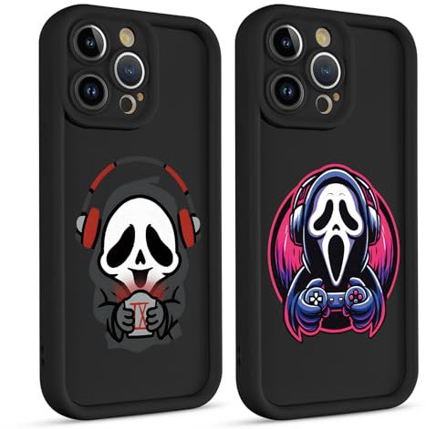 Yimctoie 2 Stück Niedlich Handyhülle für iPhone 11 Hülle 6.1, Anime Scary Movie Ghost Face Skeleton Muster Kawaii Design mit TPU Silikon Schutzhülle Stoßfest Aesthetic Case, Mode Schwarz