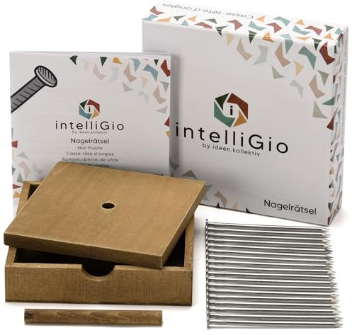 ideen.kollektiv intelliGio Nagelrätsel by Knobelspiel aus Holz für Erwachsene & Kinder, ideales Teambuilding & Geschicklichkeitsspiel, fördert logisches Denken, Konzentration & Geduld