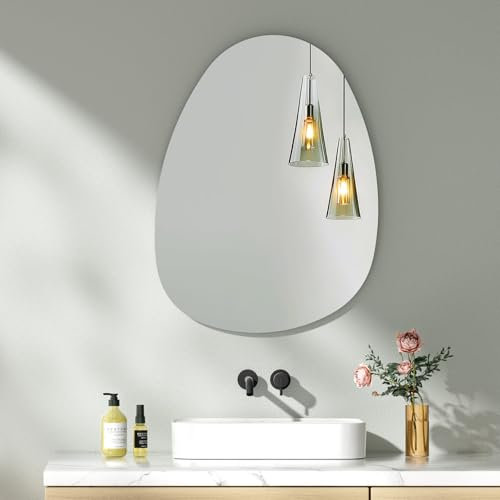 S'AFIELINA Decorative Bathroom Mirror 45 cm (H) × 60 cm (W) × 1.0 cm (D), Asymmetrical Wall Mirror for Home Decor, Irregular Round Mirror for Entryway Washroom Bedroom Living Room Hallway