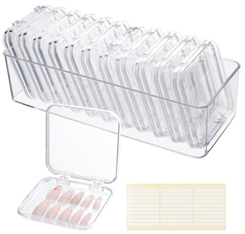 PH PandaHall 12pcs Press On Nail Storage Box 8.8x8.5cm Nail Packaging Organizer Beads Organizer Box Acrylic Display Case with 30pcs Adhesive Double Sided Tape for Women Nail Art Home Salon Jewelry
