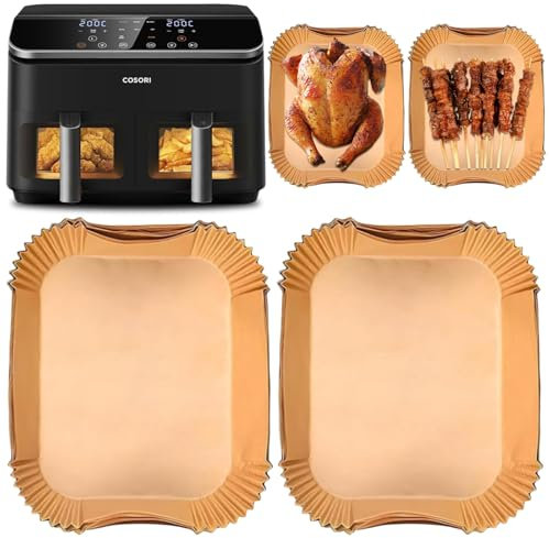 100 piezas de papel para hornear aire Fryer COSORI 8.5L, accesorios Air Frye para COSORI CAF-R901-AEN 2 compartimentos, forro desechable papel accesorios para COSORI Air Fryer
