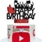 Happy Birthday Cake Topper for You Tube Theme Birthday Party Decorations （6.7W x 5.31H）Black