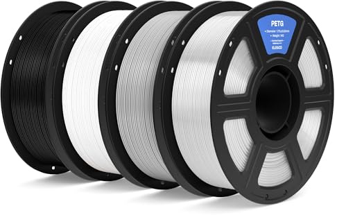 ELEGOO PETG Filament 1.75mm 4KG Schwarz/Weiß/Grau/Transparent | Robust & Langlebig 3D Drcuker Filament mit Maßgenauigkeit +/- 0.02mm, 1kg Spule (2.2lbs) für die Meisten FDM 3D Drucker