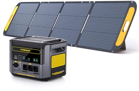 VTOMAN FlashSpeed 1000 Generador Solar Portátil, 828Wh LiFePO4 Ampliable (2376Wh), Carga Rápida 1H a 80%, Salida CA 1000W (Pico 2000W), Panel Solar 400W Incluido, para Camping, Emergencias, Hogar