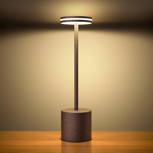 Hapfish LED Tischlampe Akku, 5000mAh Touch Tischleuchte Dimmbar Rost | Tischlampen Batteriebetrieben Aufladbar, Aluminium, 3 Farbtemperatur, für Outdoor Nachttisch Esstisch Schreibtisch