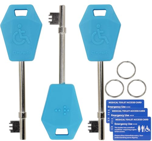 Schlüssel für Behinderten-WC, Schlüssel für Behinderten-WC, einfacher Griff und Braille-Design, universeller Behinderten-WC-Schlüssel, 3 Stück, Blau