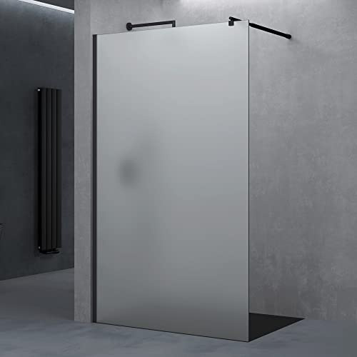 doporro Walk-In Duschwand 140x200cm Duschabtrennung 8mm ESG-Sicherheitsglas | Vollsatiniert Dusche mit Nanobeschichtung | rundem Stabilisator aus Edelstahl | Aluminiumrahmen in Schwarz | Bremen01VS