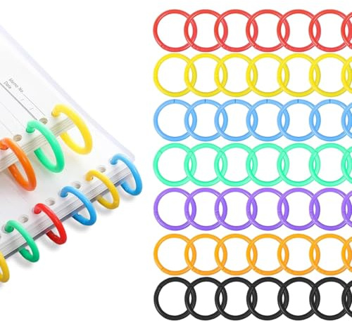 70 Stück Binder Ringe Kunststoff Lose Blatt Buch Ringe Notizringe Ringe für Notizen, Scrapbooking, Fotoalben, DIY Schlüsselanhänger, Kartenhalter, Bastelbedarf, drehbar, Doppeldruckverschluss