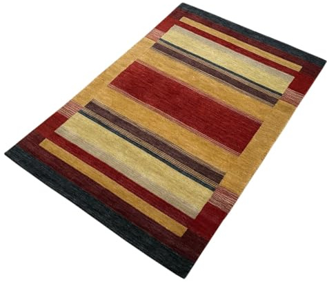 WAWA TEPPICH Handgewebter Wollteppich Rot 120 x 180 cm | Naturwollteppich aus indischer Handarbeit mit charaktervoller Webstruktur