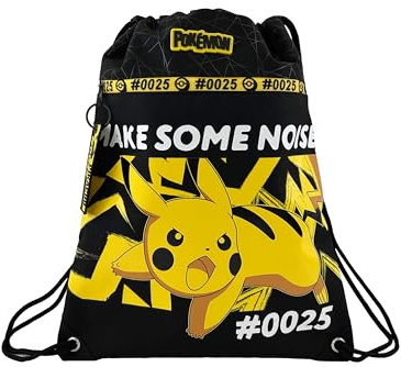 CyP Brands Pokémon-Rucksack, Tasche mit Kordelzug, Pikachu, Schwarz, offizielles Produkt