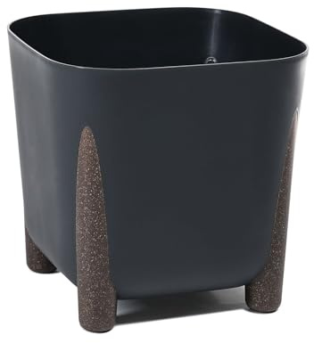 Planter with Water Drain Width 21 cm, 6 L - Modern Flower Pot with Stylish Feet - Plastic Plant Pot for Indoor & Outdoor Use, Black